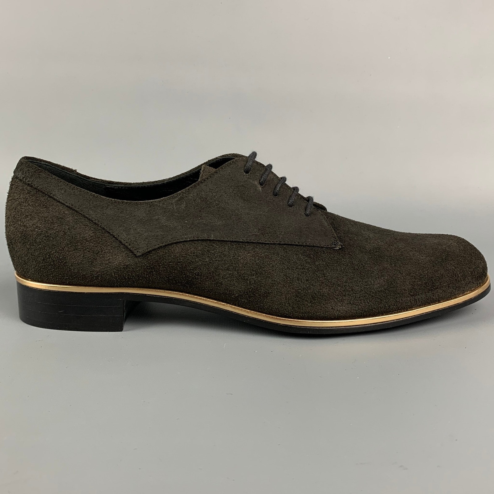 Moschino Size 9.5 Brown Suede Gold Trim Laces